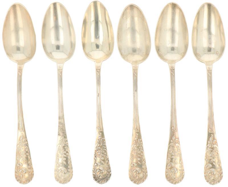 (6) Delige set dessert lepels zilver.