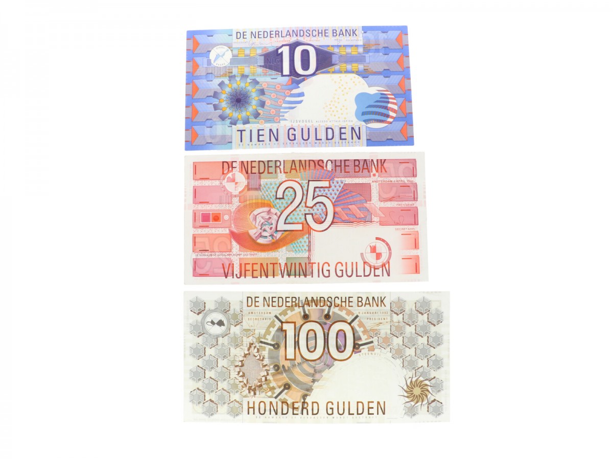 Nederland 10/25/100 gulden Bankbiljet Type 1989-1997 IJsvogel/Roodborstje/Steenuil - Zeer Fraai