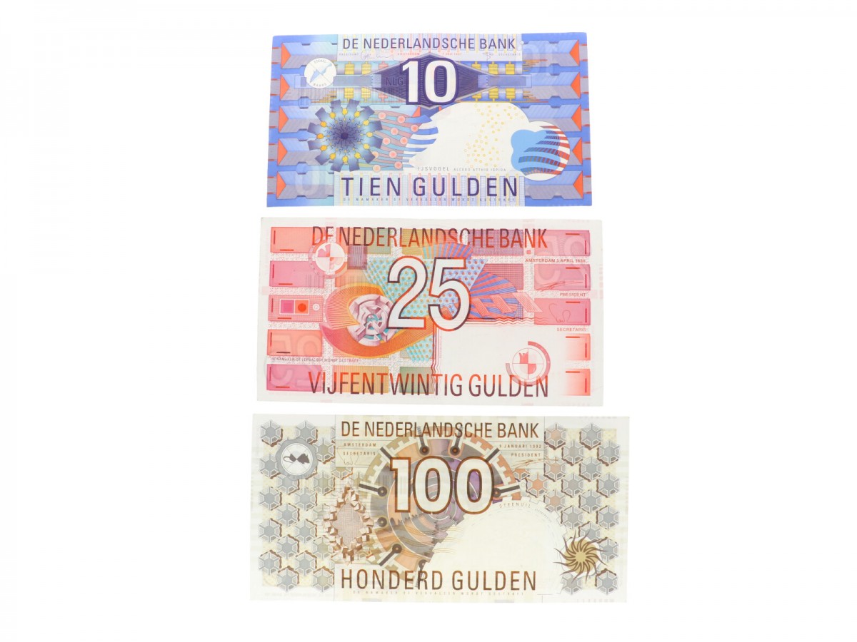Nederland 10/25/100 gulden Bankbiljet Type 1989-1997 IJsvogel/Roodborstje/Steenuil - Zeer Fraai +.
