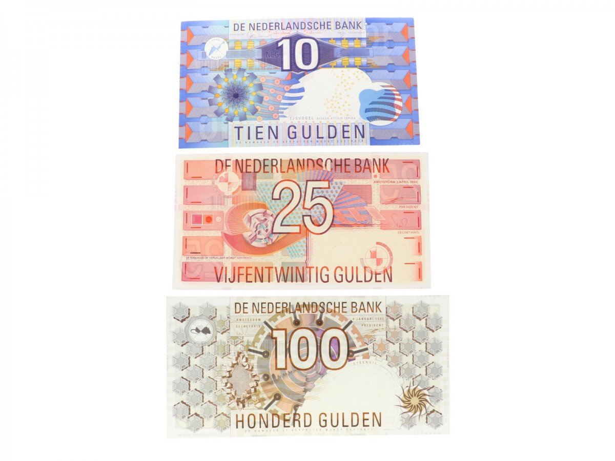 Nederland 10/25/100 gulden Bankbiljet Type 1989-1997 IJsvogel/Roodborstje/Steenuil - Zeer Fraai +.