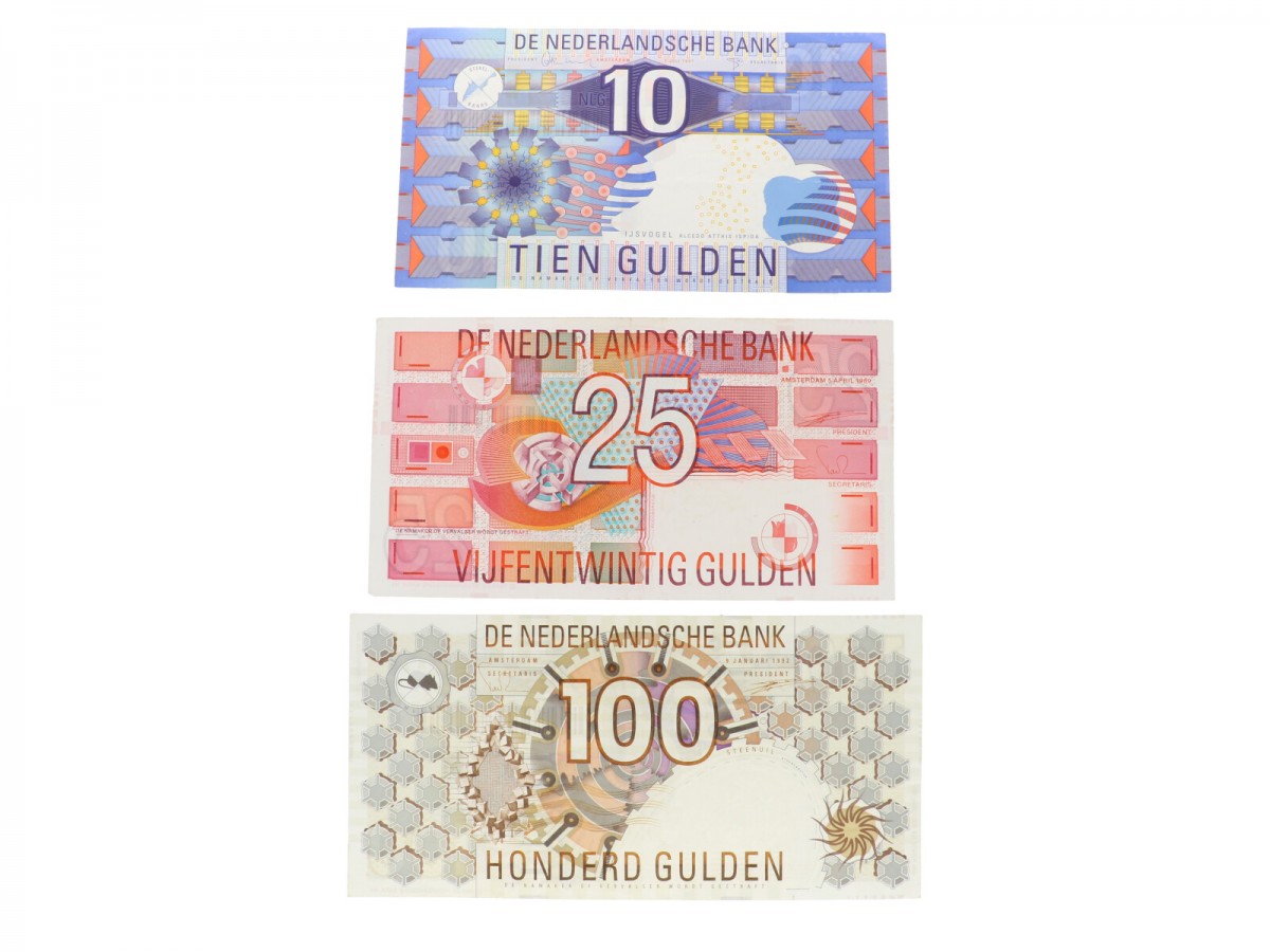 Nederland 10/25/100 gulden Bankbiljet Type 1989-1997 IJsvogel/Roodborstje/Steenuil - Zeer Fraai +.