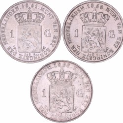 Lot (3) 1 Gulden Willem III 1851, 1856 en 1866. Fraai - Prachtig (Gepoetst).