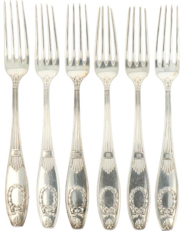 (6) Delige set dinervorken zilver.