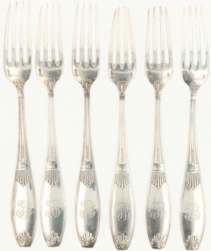 (6) Delige set dinervorken zilver.