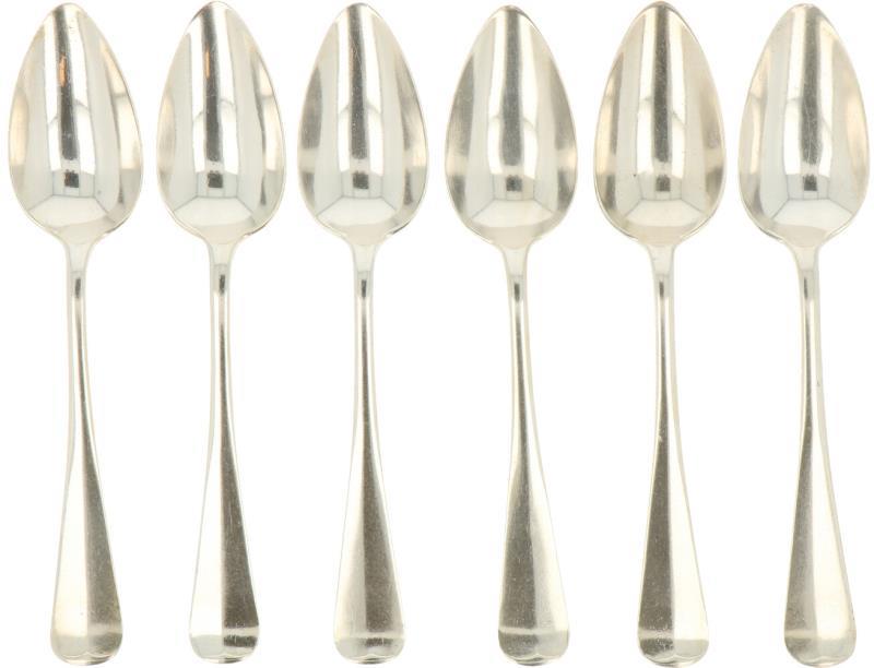 (6) Delige set dessertlepels zilver.