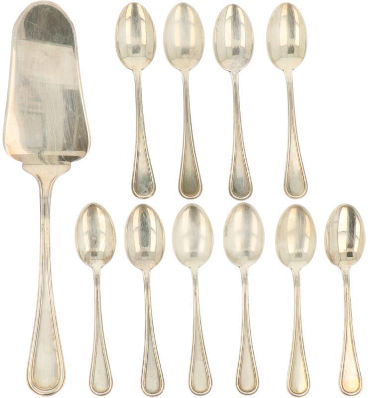 (11) Delige set Koffielepels & gebakschep zilver.