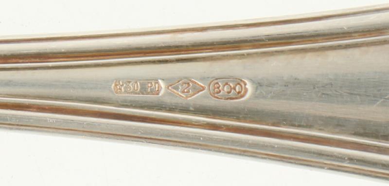 (11) Delige set Koffielepels & gebakschep zilver.