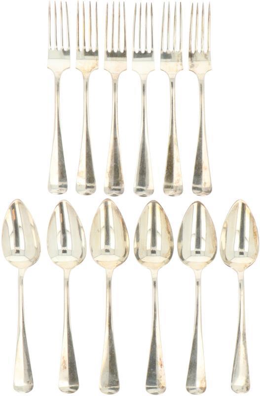 (12) Delige set diner lepels & vorken 'HAAGS LOFJE' zilver.
