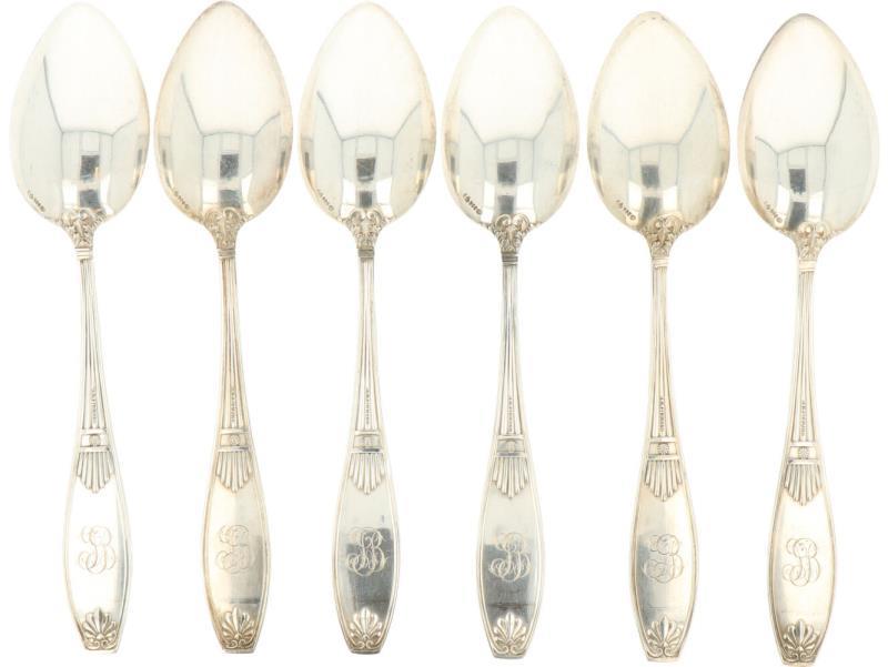 (6) Delige set diner lepels zilver.
