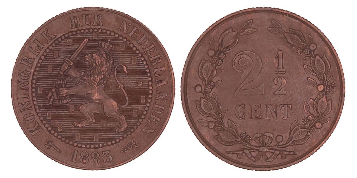 2½ Cent Willem III 1883. Zeer fraai / Prachtig.