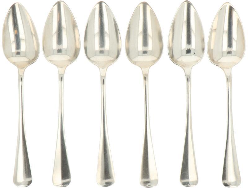 (6) Delige set diner lepels zilver.