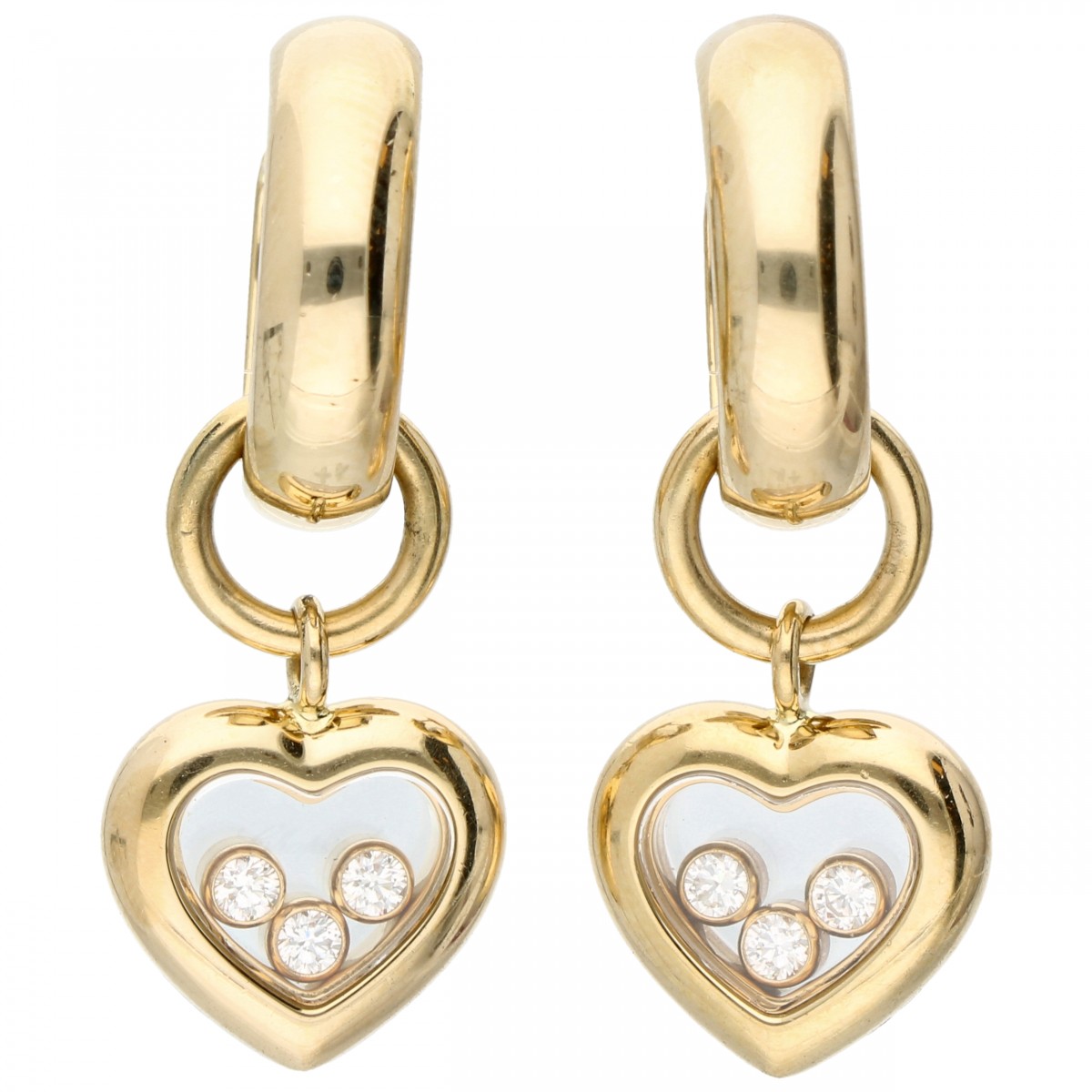 18 kt. Geelgouden Chopard 'Happy Diamonds' oorbellen bezet met ca. 0.12 ct. diamant.