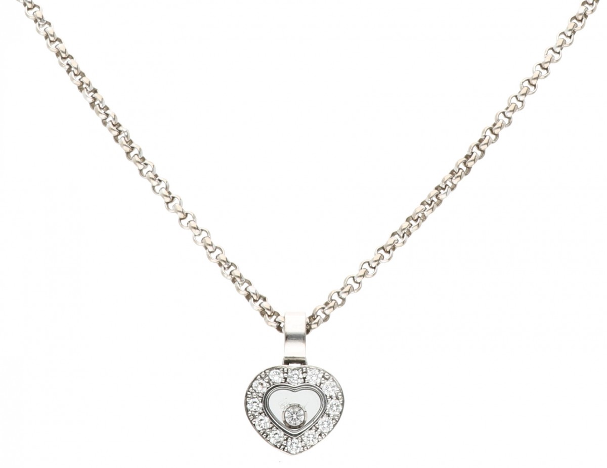 Witgouden Chopard Happy Diamonds collier, met ca. 0.14 ct. diamant - 18 kt.