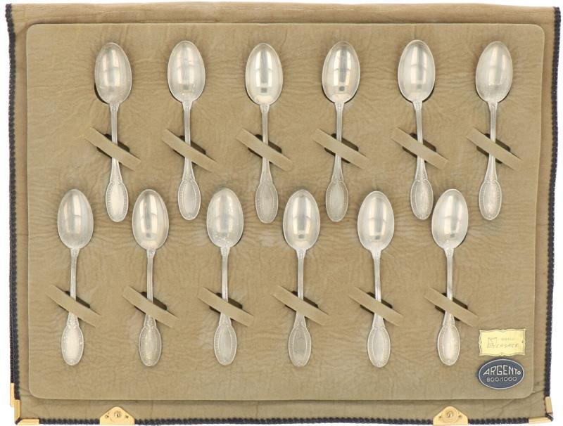 (12) Delige set theelepels zilver.