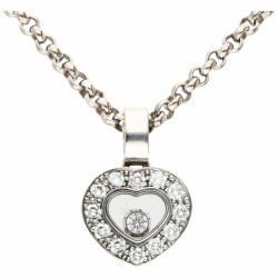 Witgouden Chopard Happy Diamonds collier, met ca. 0.14 ct. diamant - 18 kt.