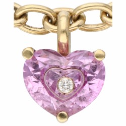 18 kt. Geelgouden Chopard armband met ca. 0.02 ct. diamant gezet in een 'So Happy' hartvormige synthetische roze saffier.