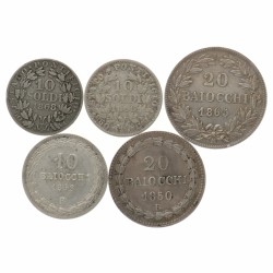 Italian states. Papal states. Pius IX. Lot (5) Baiocchi coins. 19th century.