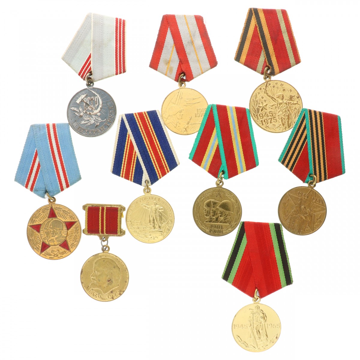 20th century. Russia. Soviet Union. Lot (10) Commemoration medals and 1 medal 'For long-term conscientious work', all but one with bifold ribbons.