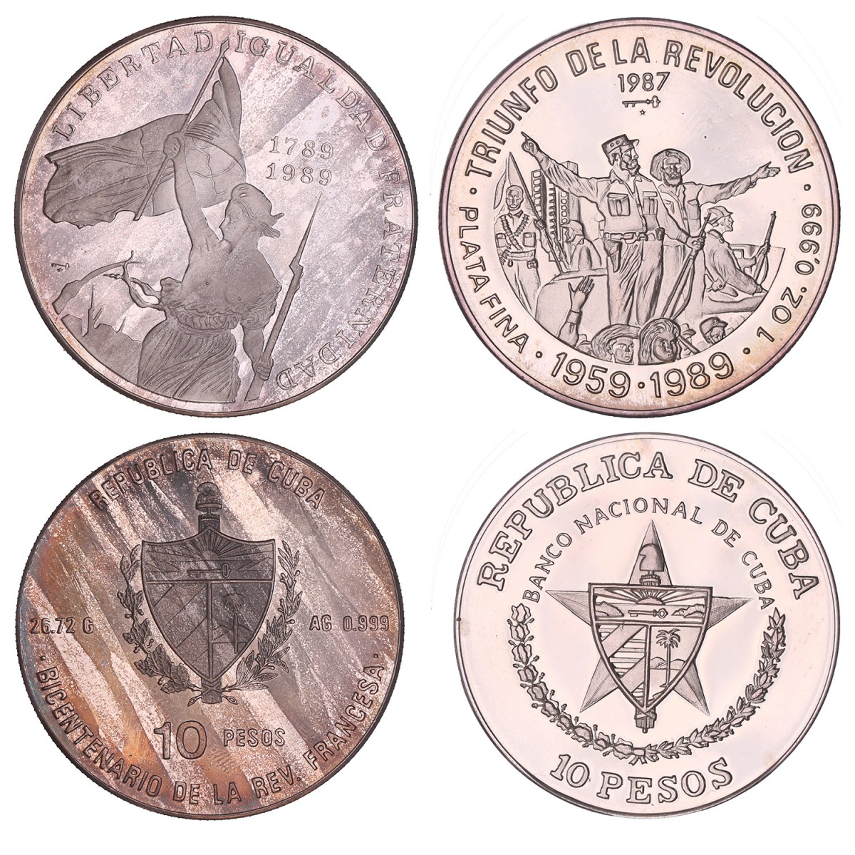 Cuba. Lot (2) 10 Pesos. 1987/1989.