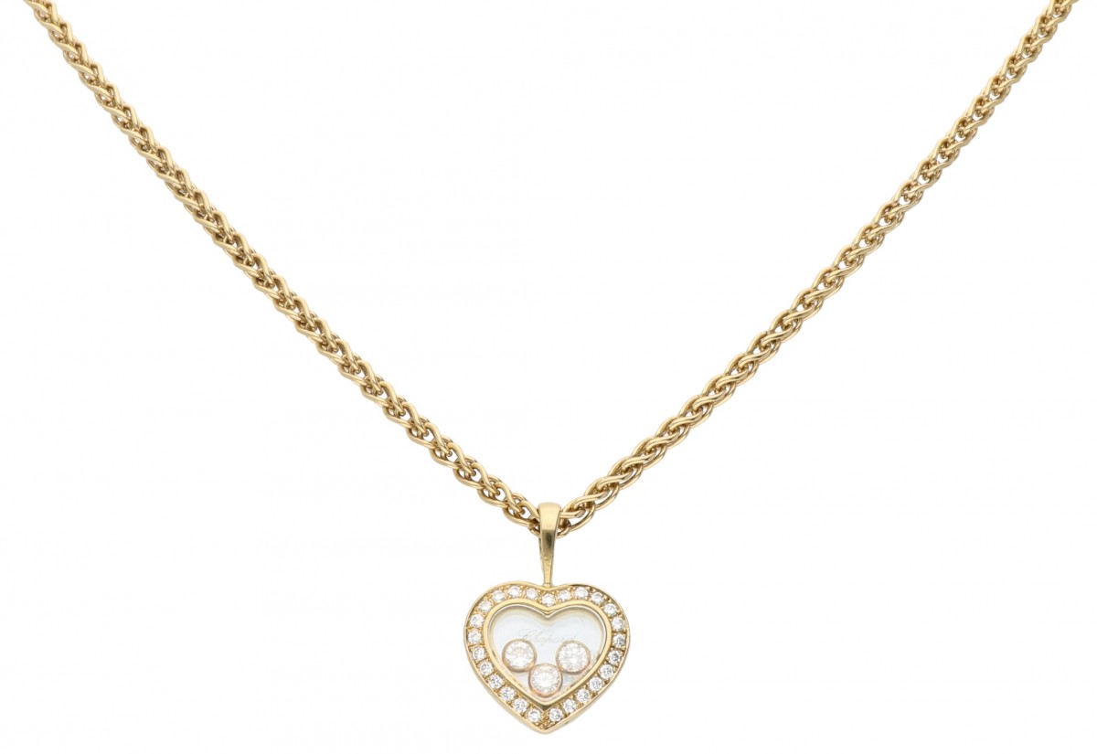 Geelgouden Chopard Happy Diamonds collier, met ca. 0.18 ct. diamant - 18 kt.