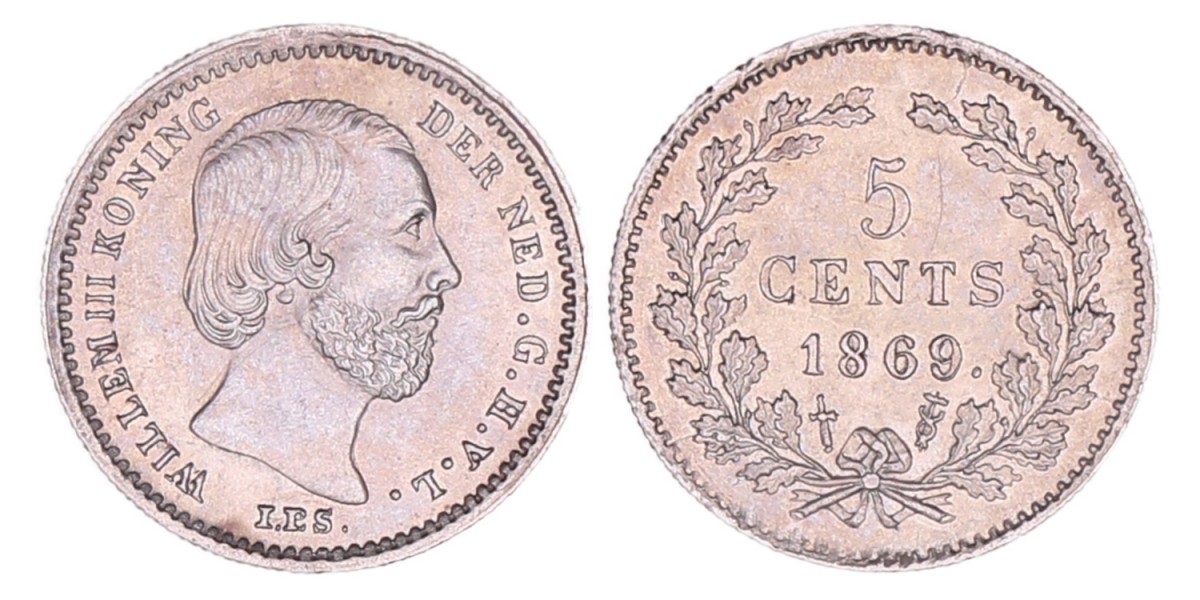 5 Cent Willem III 1869. FDC.