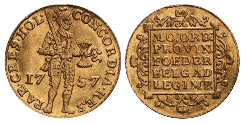 Gouden Dukaat Holland 1757. Zeer Fraai +.