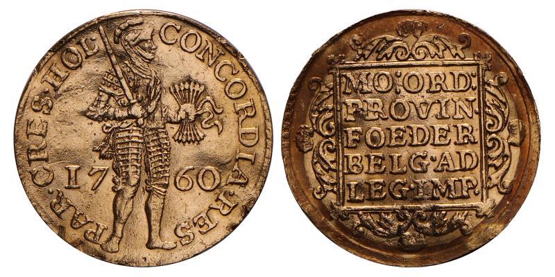 Gouden Dukaat Holland 1760. Zeer Fraai (klemsporen).