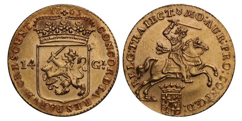 14 Gulden of gouden rijder Utrecht 1763. Zeer Fraai +.