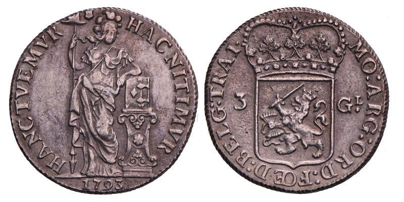 3 Gulden  -Generaliteits- Utrecht 1793. Zeer Fraai +.