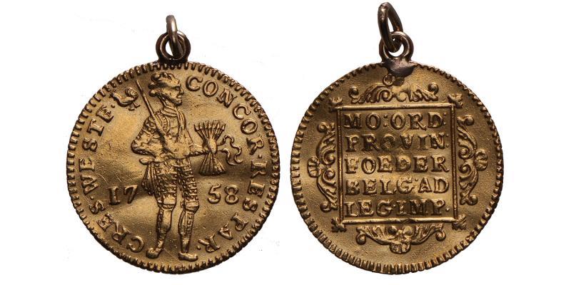 Gouden Dukaat West-Friesland 1758. Fraai / Zeer Fraai (met oog).