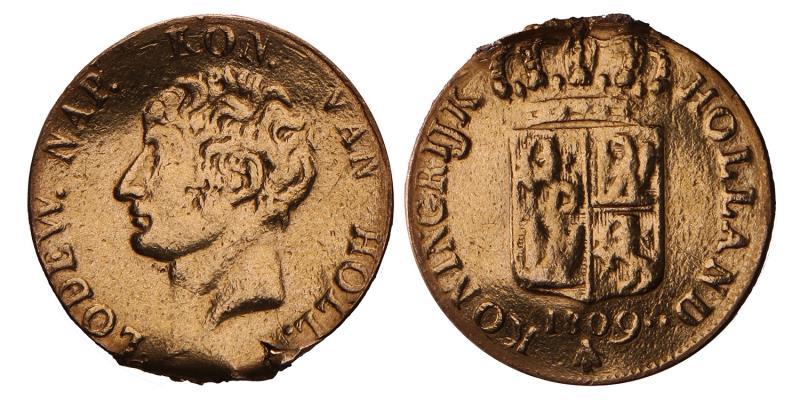 Gouden Dukaat Lodewijk Napoleon 1809. Fraai (Randschade).