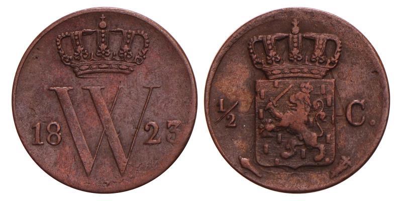 ½ Cent Willem I 1823 U. Fraai / Zeer Fraai.