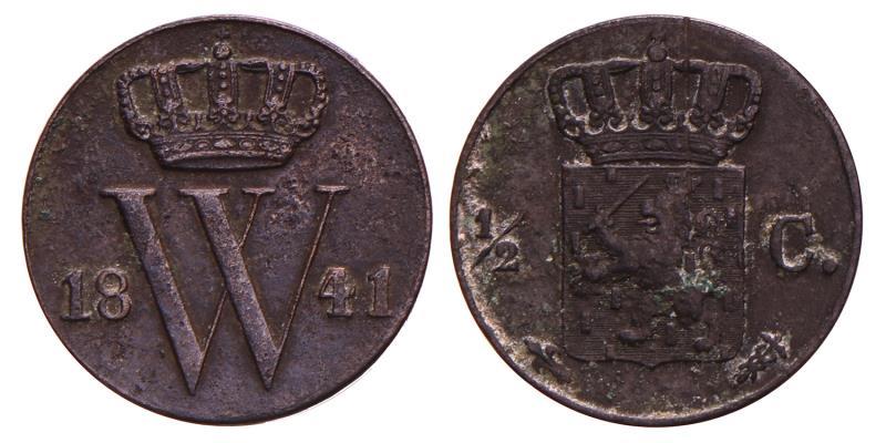 ½ Cent Willem II 1841 U. Fraai +.