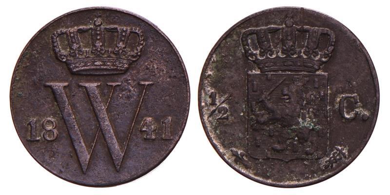 ½ Cent Willem II 1841 U. Fraai +.
