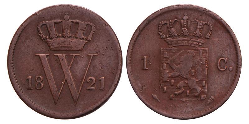 1 Cent Willem I 1821 U. Zeer Fraai -.