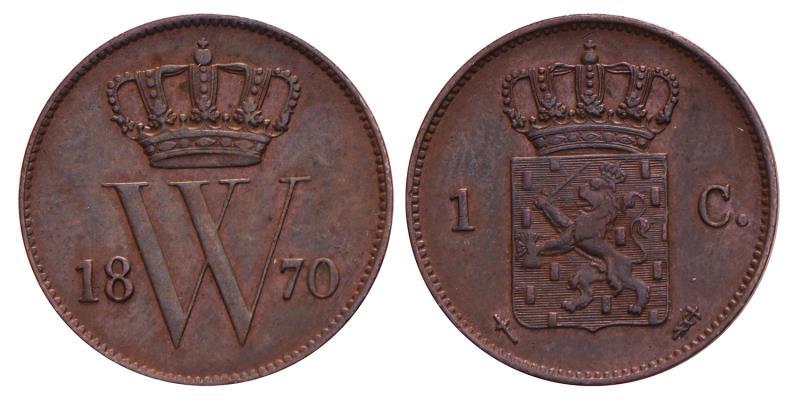 1 Cent Willem III 1870. Zeer Fraai / Prachtig.