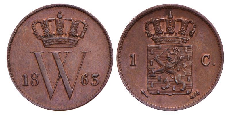 1 Cent Willem III 1863. FDC.