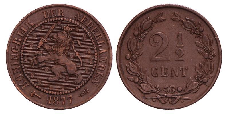 2½ Cent Willem III 1877. Zeer Fraai / Prachtig.