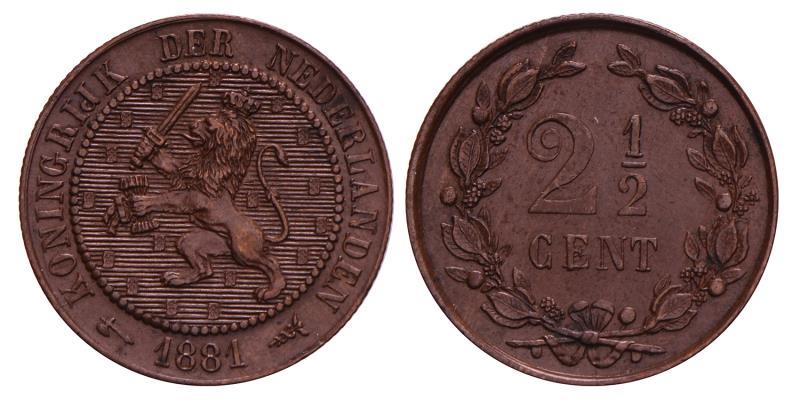 2½ Cent Willem III 1881. Prachtig / FDC.
