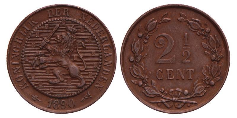 2½ Cent Willem III 1890. Prachtig -.