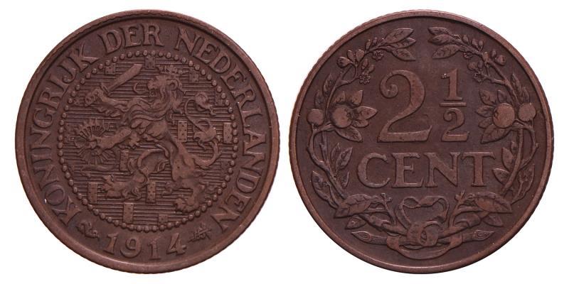 2½ Cent Wilhelmina 1914. Prachtig.