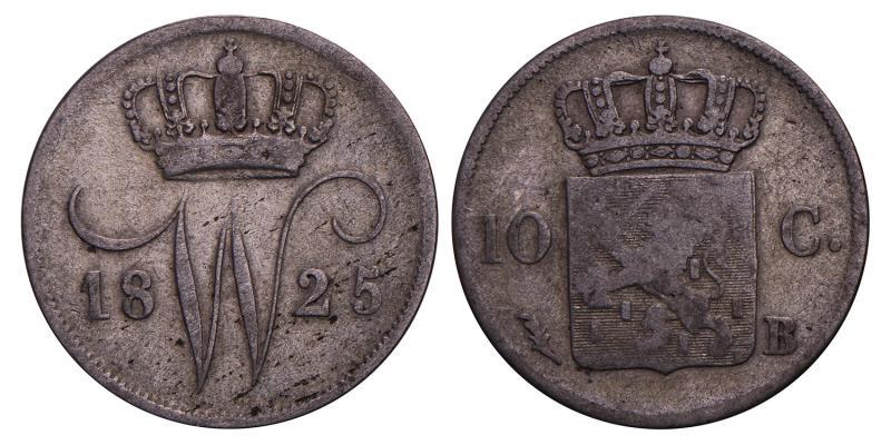 10 Cent Willem I 1825 B. Fraai / Zeer Fraai.