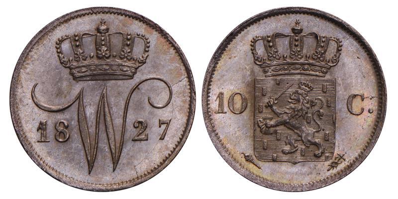 10 Cent Willem I 1827 U. FDC (Stempelglans).
