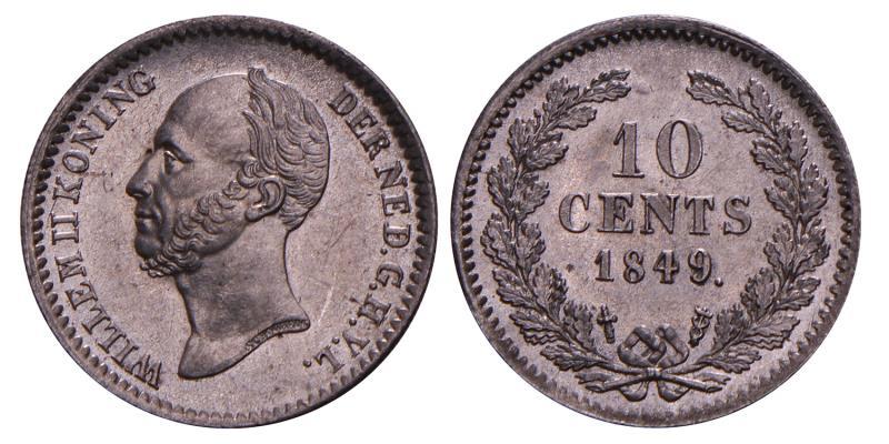 10 Cent Willem II 1849. Prachtig / FDC.