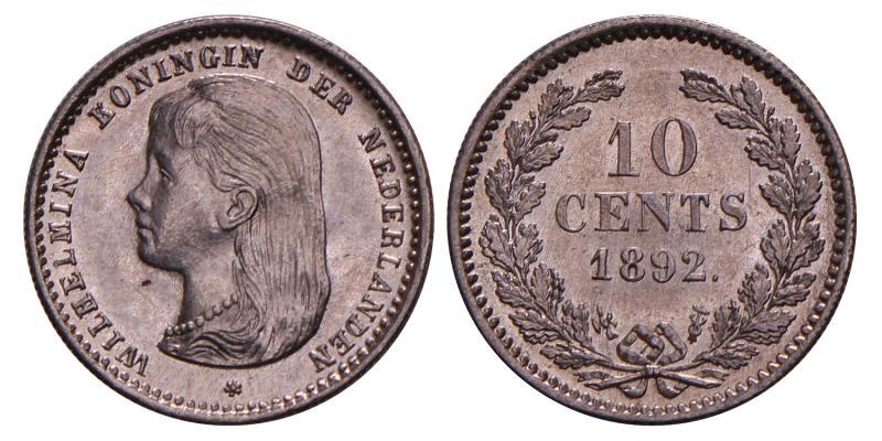 10 Cent Wilhelmina 1892. FDC.