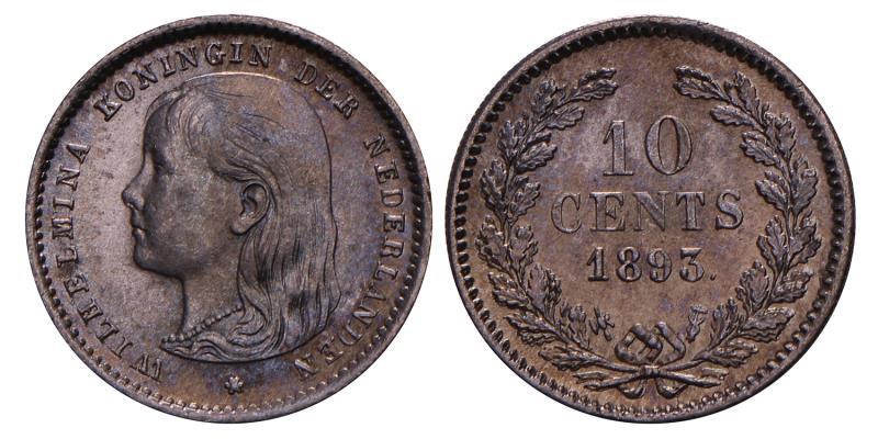 10 Cent Wilhelmina 1893. Prachtig.