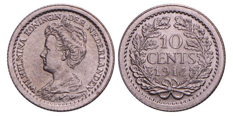 10 Cent Wilhelmina 1914. FDC.