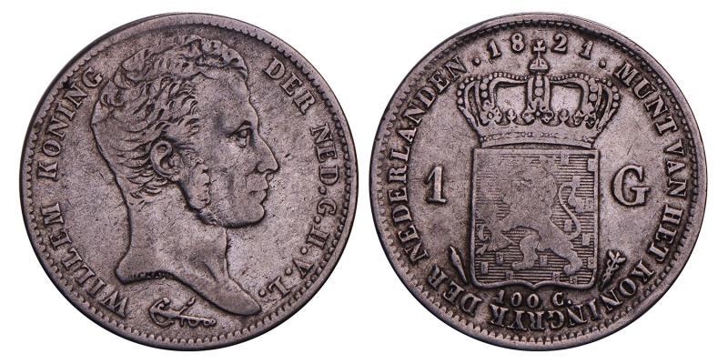 1 Gulden Willem I 1821 U. Fraai +.
