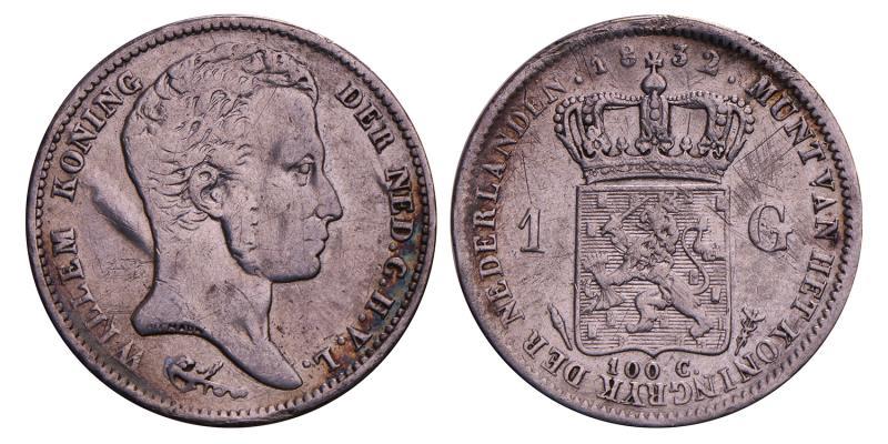 1 Gulden Willem I 1832. Fraai +.