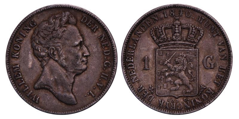 1 Gulden  Willem I 1840. Zeer Fraai.